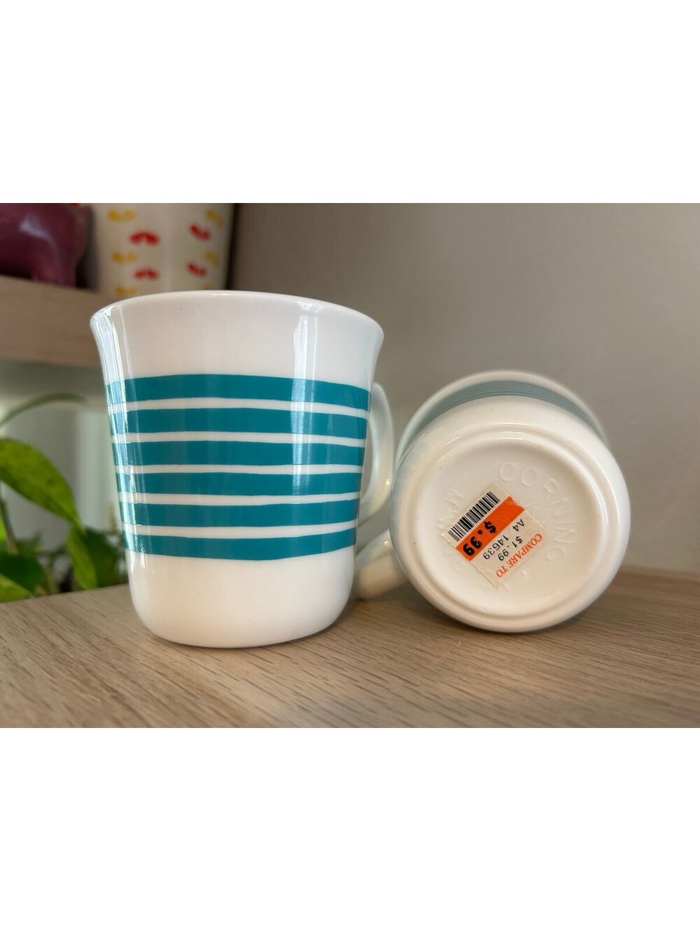 NWT VTG CorningWare mugs with blue stripes Vintage CorningWare